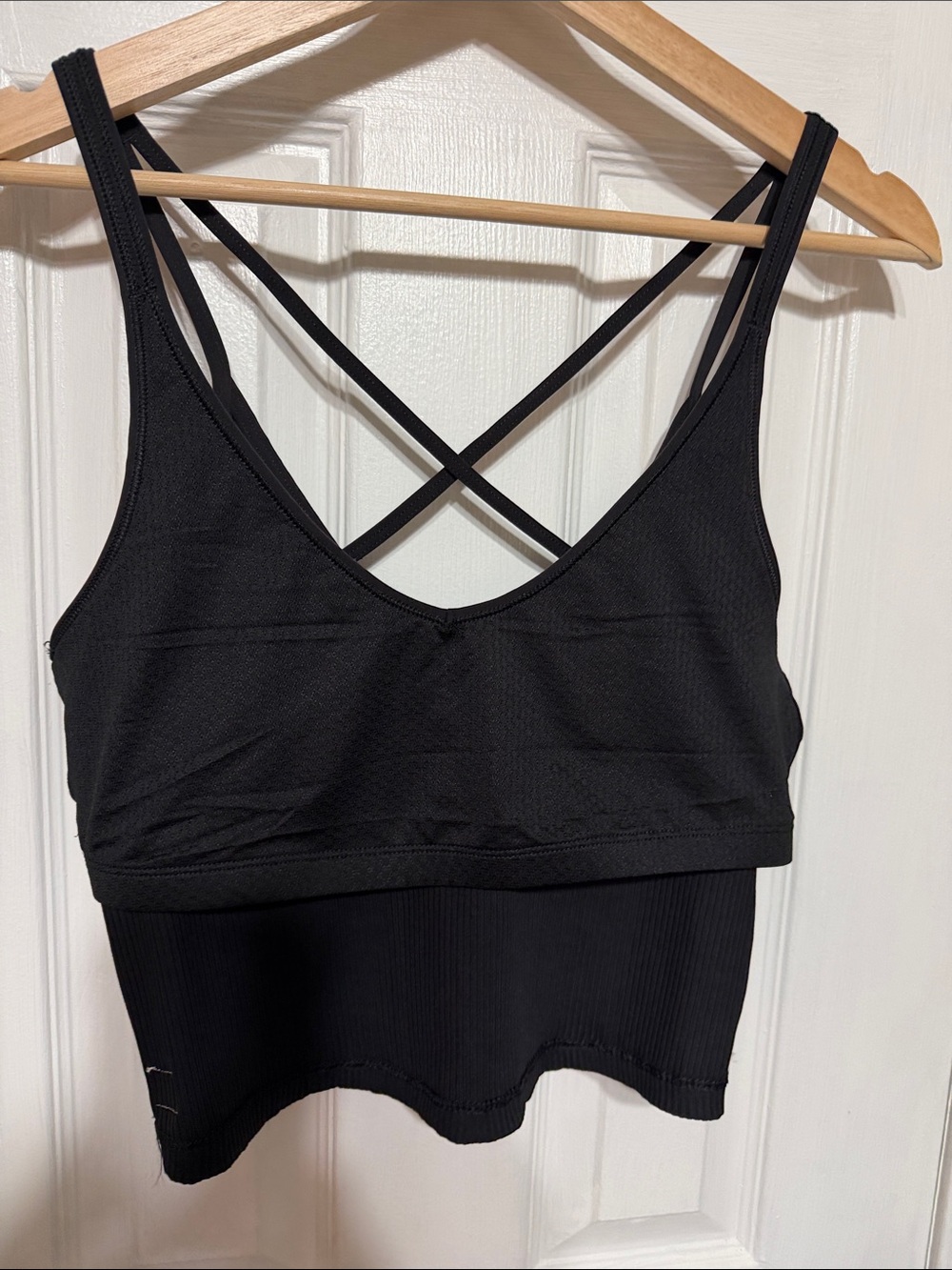 Vuori Black Ribbed V-Neck Cami with Crisscross Back C: 15” - Picture 5 of 5